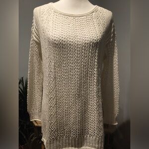 Chico’s White Semi Sheer Crocheted Knit Sweater Size 1 (Medium) Cotton Blend